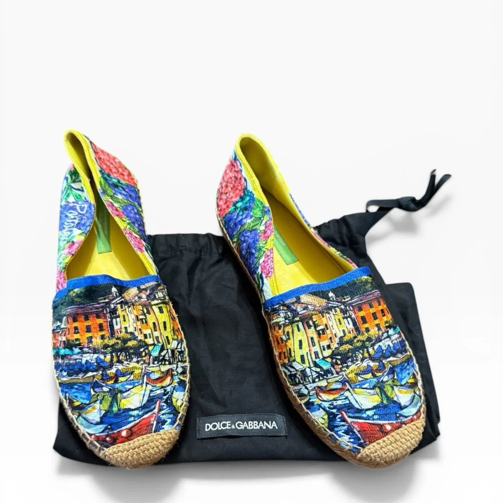 Dolce & Gabbana Portofino Italia Coastal Scenery Brocade Espadrilles EU 37 US 7